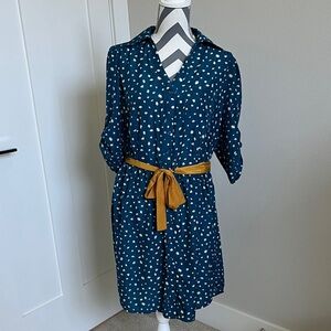 EUC Maison Jules Teal Floral Dress with Mustard Belt
